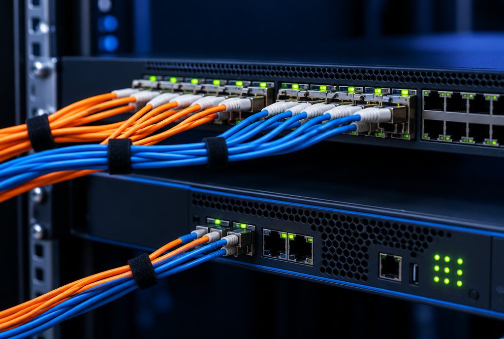 Fibre patch cables in a network switch